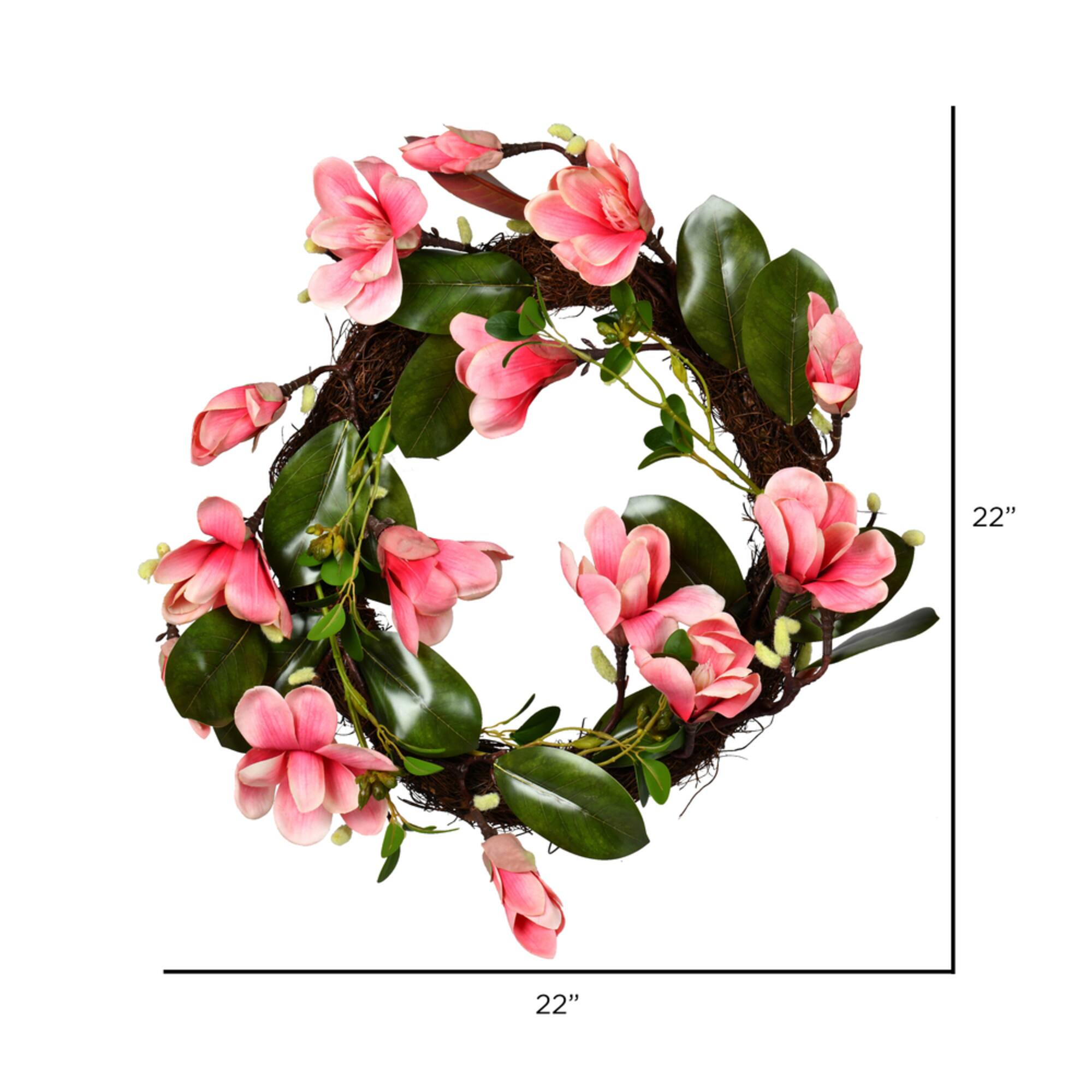 22" Dark Pink Magnolia Wreath